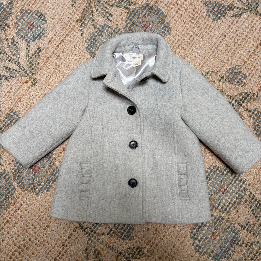 JCrew crewcuts Girls' Gray Wool-Blend Peacoat Jacket with ruffle pockets, 2T
